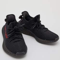 Pre Owned Yeezy x Adidas Black/Red Knit Fabric Boost 350 V2 Bred Sneakers Size 40 2/3