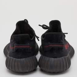 Pre Owned Yeezy x Adidas Black/Red Knit Fabric Boost 350 V2 Bred Sneakers Size 40 2/3