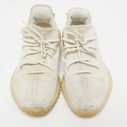 Pre Owned Yeezy x Adidas White Knit Fabric Boost 350 V2 Triple White Sneakers Size 44