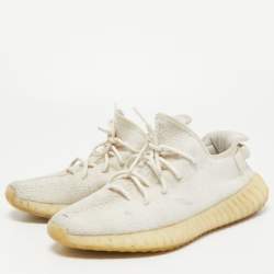 Pre Owned Yeezy x Adidas White Knit Fabric Boost 350 V2 Triple White Sneakers Size 44