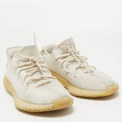 Pre Owned Yeezy x Adidas White Knit Fabric Boost 350 V2 Triple White Sneakers Size 44