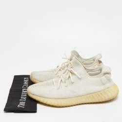 Pre Owned Yeezy x Adidas White Knit Fabric Boost 350 V2 Triple White Sneakers Size 44