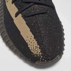 Pre Owned Adidas Yeezy Boost Black Knit Fabric 350 V2 Core Black Green Sneakers Size 44