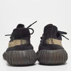 Pre Owned Adidas Yeezy Boost Black Knit Fabric 350 V2 Core Black Green Sneakers Size 44