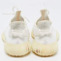Pre Owned Yeezy x adidas White Knit Fabric Boost 350 V2 Sneakers Size 46 2/3
