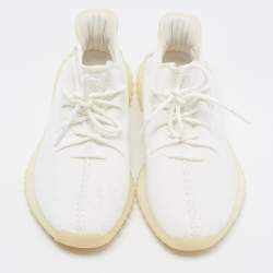 Pre Owned Yeezy x adidas White Knit Fabric Boost 350 V2 Sneakers Size 46 2/3