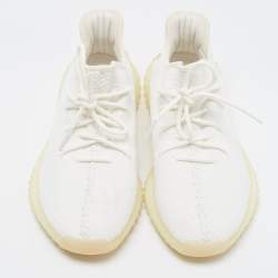 Pre Owned Yeezy x adidas White Knit Fabric Boost 350 V2 Sneakers Size 46 2/3