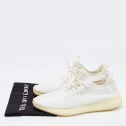 Pre Owned Yeezy x adidas White Knit Fabric Boost 350 V2 Sneakers Size 46 2/3