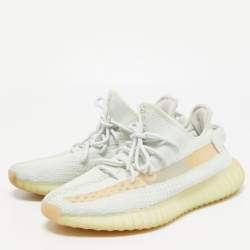 Pre Owned Yeezy x Adidas Light Green/Beige Knit Fabric Boost 350 V 2 hyperspace Sneakers Size 43 2/3