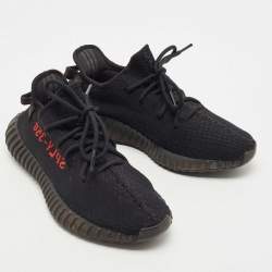 Adidas Yeezy Black Knit Fabric Boost 350 V2 Black Red Sneakers Size 40 2/3