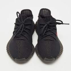 Adidas Yeezy Black Knit Fabric Boost 350 V2 Black Red Sneakers Size 40 2/3