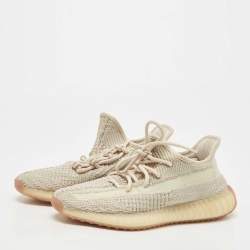 Pre Owned Yeezy x Adidas Two Tone Knit Fabric Boost 350 V2 Citrin Sneakers Size 41 1/3