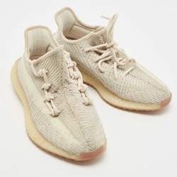 Pre Owned Yeezy x Adidas Two Tone Knit Fabric Boost 350 V2 Citrin Sneakers Size 41 1/3