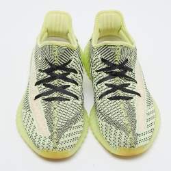 Pre Owned Yeezy x Adidas Neon Green/Black Knit Fabric Boost 350 V2 Yeezreel Sneakers Size 42