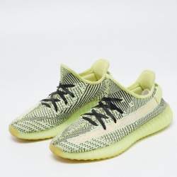 Pre Owned Yeezy x Adidas Neon Green/Black Knit Fabric Boost 350 V2 Yeezreel Sneakers Size 42