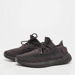 Pre Owned Yeezy x Adidas Black Knit Fabric Boost-350-V2-onyx Sneakers Size 42 1/3