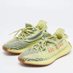 Pre Owned Yeezy x Adidas Neon Knit Fabric Boost 350 V2 Semi Frozen Yellow Sneakers Size 40 2/3