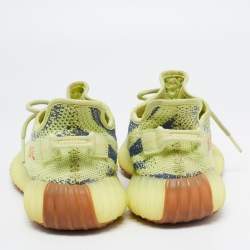 Pre Owned Yeezy x Adidas Neon Knit Fabric Boost 350 V2 Semi Frozen Yellow Sneakers Size 40 2/3