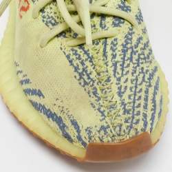 Pre Owned Yeezy x Adidas Neon Knit Fabric Boost 350 V2 Semi Frozen Yellow Sneakers Size 40 2/3