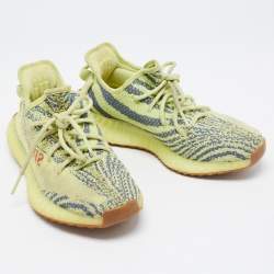 Pre Owned Yeezy x Adidas Neon Knit Fabric Boost 350 V2 Semi Frozen Yellow Sneakers Size 40 2/3