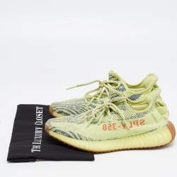 Pre Owned Yeezy x Adidas Neon Knit Fabric Boost 350 V2 Semi Frozen Yellow Sneakers Size 40 2/3