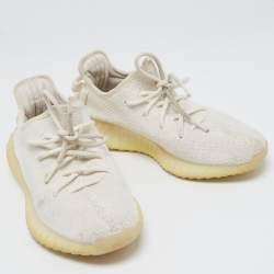 Pre Owned Yeezy x Adidas White Knit Fabric Boost 350 V2 Butter Sneakers Size 40 2/3