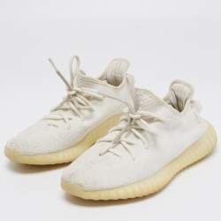 Pre Owned Yeezy x Adidas White Knit Fabric Boost 350 V2 Butter Sneakers Size 40 2/3