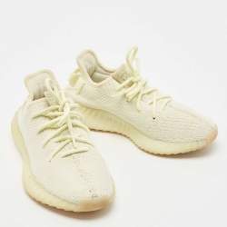 Pre Owned Yeezy x Adidas Green Knit Fabric Boost 350 V2 Butter Sneakers Size 37 1/3