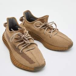 Pre Owned Yeezy x Adidas Brown Knit Fabric Boost 350 V2 Earth Sneakers Size 39 1/3