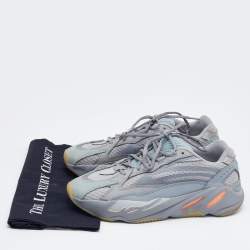 Pre Owned Yeezy x adidas Grey/Blue Suede and Mesh Boost 700 V2 Inertia Sneakers Size 43 1/3