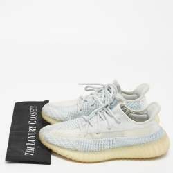 Pre Owned Yeezy x Adidas Blue/White Knit Fabric Boost 350 V2 Cloud- White Sneakers Size 42