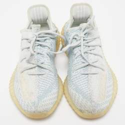 Pre Owned Yeezy x Adidas Blue/White Knit Fabric Boost 350 V2 Cloud- White Sneakers Size 42