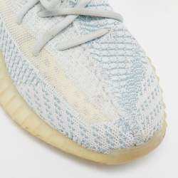 Pre Owned Yeezy x Adidas Blue/White Knit Fabric Boost 350 V2 Cloud- White Sneakers Size 42
