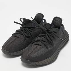 Pre Owned Yeezy X Adidas Black Knit Fabric Boost 350 V2 Static Black Sneakers Size 41 1/3