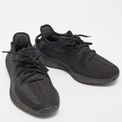 Pre Owned Yeezy X Adidas Black Knit Fabric Boost 350 V2 Static Black Sneakers Size 41 1/3
