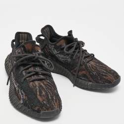 Pre Owned Yeezy  X Adidas Black/Brown Knit Fabric Boost 350 V2 -Mx-Rock Sneakers Size 42