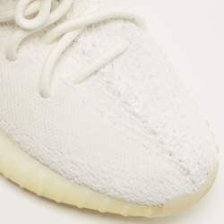 Pre Owned Yeezy x Adidas Off White Knit Fabric Boost 350 V2 Triple White Sneakers Size 38 2/3