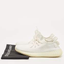 Pre Owned Yeezy x Adidas Off White Knit Fabric Boost 350 V2 Triple White Sneakers Size 38 2/3