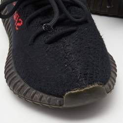 Pre Owned Yeezy x Adidas Black Knit Fabric Boost 350 V2 Bred Sneakers Size 43 1/3