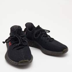 Pre Owned Yeezy x Adidas Black Knit Fabric Boost 350 V2 Bred Sneakers Size 43 1/3