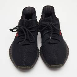 Pre Owned Yeezy x Adidas Black Knit Fabric Boost 350 V2 Bred Sneakers Size 43 1/3