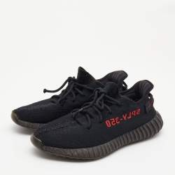 Pre Owned Yeezy x Adidas Black Knit Fabric Boost 350 V2 Bred Sneakers Size 43 1/3