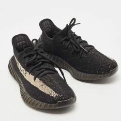 Pre Owned Yeezy x Adidas Black/Grey Knit Fabric Boost 350 V2 Oreo Sneakers Size 38 2/3