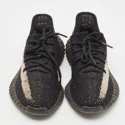 Pre Owned Yeezy x Adidas Black/Grey Knit Fabric Boost 350 V2 Oreo Sneakers Size 38 2/3