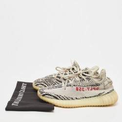 Pre Owned Yeezy x Adidas White/Black Knit Fabric Boost 350 V2 Zebra Sneakers Size 38