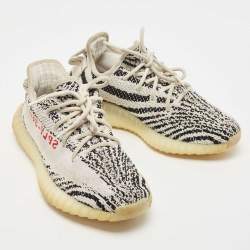 Pre Owned Yeezy x Adidas White/Black Knit Fabric Boost 350 V2 Zebra Sneakers Size 38