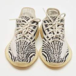 Pre Owned Yeezy x Adidas White/Black Knit Fabric Boost 350 V2 Zebra Sneakers Size 38
