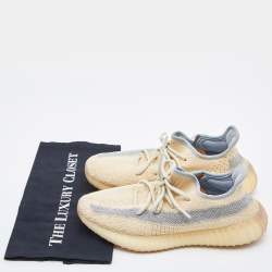 Pre Owned Yeezy x Adidas Beige/Grey Knit Fabric Boost 350 V2 Linen Sneakers Size 40