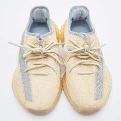 Pre Owned Yeezy x Adidas Beige/Grey Knit Fabric Boost 350 V2 Linen Sneakers Size 40