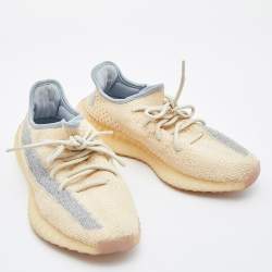 Pre Owned Yeezy x Adidas Beige/Grey Knit Fabric Boost 350 V2 Linen Sneakers Size 40